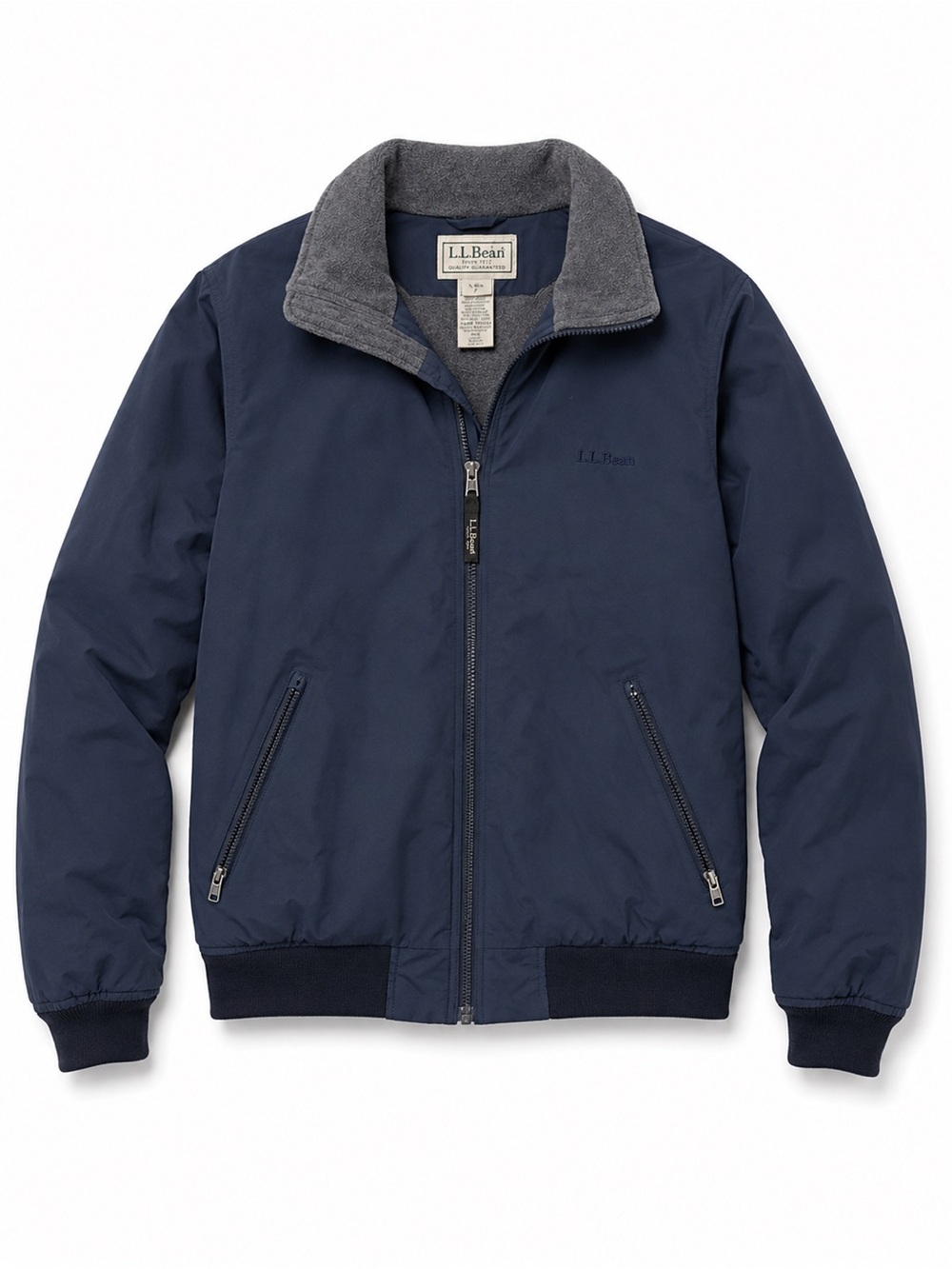 L.L.Bean Mens Insulated Bomber Jacket Medium Regular Blue Fleece Lined Full Zip